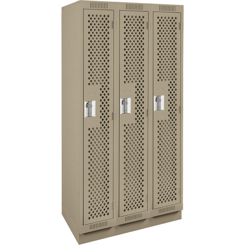 Clean Line Lockers, Bank of 3, 36" x 15" x 76", Steel, Beige, Rivet (Assembled), Perforated Stor-it Systems