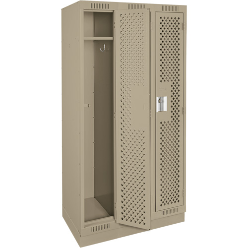 Clean Line Lockers, Bank of 3, 36" x 15" x 76", Steel, Beige, Rivet (Assembled), Perforated Stor-it Systems