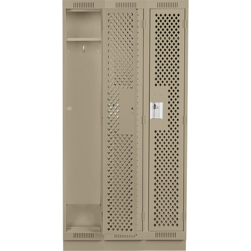 Clean Line Lockers, Bank of 3, 36" x 15" x 76", Steel, Beige, Rivet (Assembled), Perforated Stor-it Systems