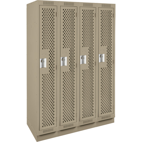Clean Line Lockers, Bank of 4, 48" x 15" x 76", Steel, Beige, Rivet (Assembled), Perforated Stor-it Systems