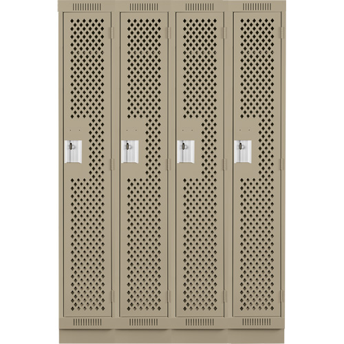 Clean Line Lockers, Bank of 4, 48" x 15" x 76", Steel, Beige, Rivet (Assembled), Perforated Stor-it Systems
