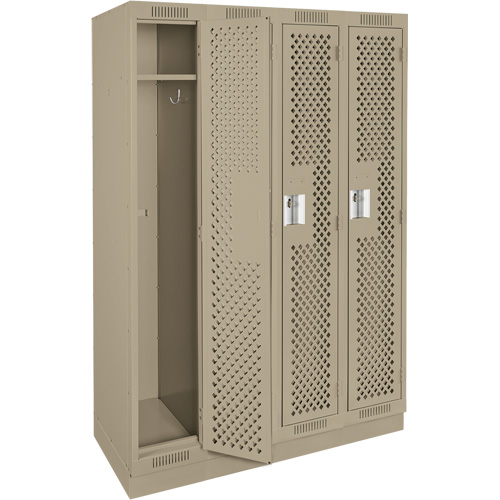 Clean Line Lockers, Bank of 4, 48" x 15" x 76", Steel, Beige, Rivet (Assembled), Perforated Stor-it Systems