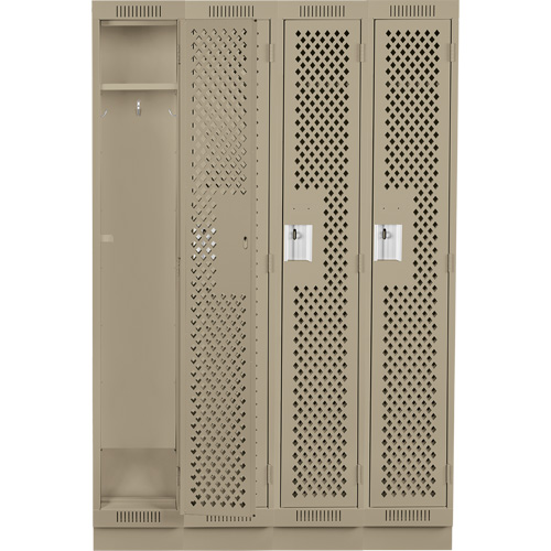 Clean Line Lockers, Bank of 4, 48" x 15" x 76", Steel, Beige, Rivet (Assembled), Perforated Stor-it Systems