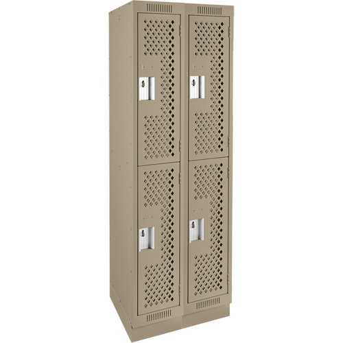 Clean Line Lockers, 2 -tier, Bank of 2, 24" x 15" x 76", Steel, Beige, Rivet (Assembled), Perforated Stor-it Systems