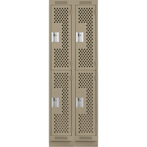 Clean Line Lockers, 2 -tier, Bank of 2, 24" x 15" x 76", Steel, Beige, Rivet (Assembled), Perforated Stor-it Systems