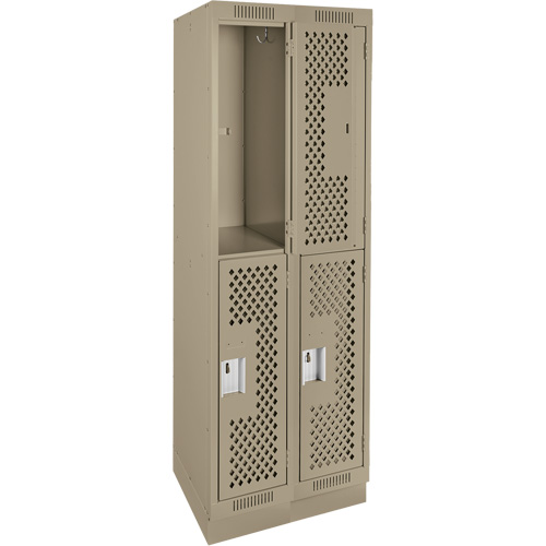 Clean Line Lockers, 2 -tier, Bank of 2, 24" x 15" x 76", Steel, Beige, Rivet (Assembled), Perforated Stor-it Systems