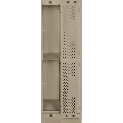 Clean Line Lockers, 2 -tier, Bank of 2, 24" x 15" x 76", Steel, Beige, Rivet (Assembled), Perforated Stor-it Systems