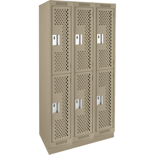 Clean Line Lockers, 2 -tier, Bank of 3, 36" x 15" x 76", Steel, Beige, Rivet (Assembled), Perforated Stor-it Systems