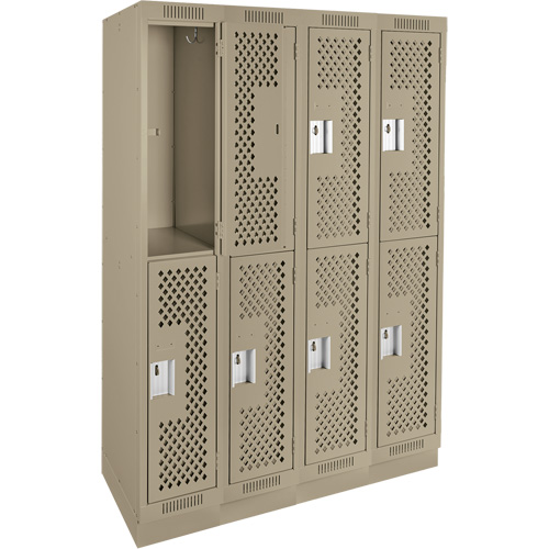 Casiers Clean Line, 2 niveaux, Bloc de 4, 48" x 15" x 76", Acier, Beige, Rivet (assembl&eacute;), Perfor&eacute; Stor-it Systems