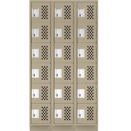 Assembled Lockerettes Clean Line Perforated Economy Lockers, 6 -tier, Bank of 3, 18" x 72" x 12", Steel Stor-it Systems