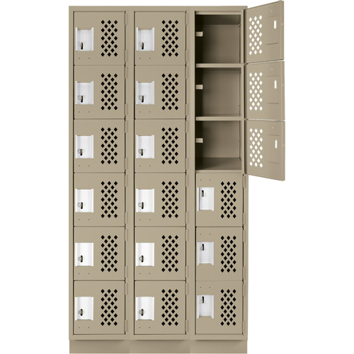Assembled Lockerettes Clean Line Perforated Economy Lockers, 6 -tier, Bank of 3, 18" x 72" x 12", Steel Stor-it Systems