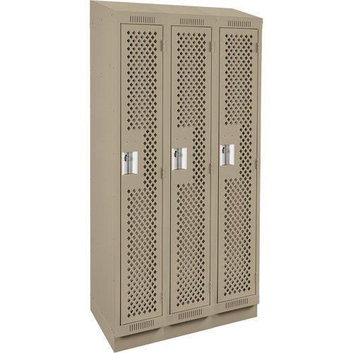 Clean Line Lockers, Bank of 3, 36" x 12" x 82", Steel, Beige, Rivet (Assembled), Perforated Stor-it Systems