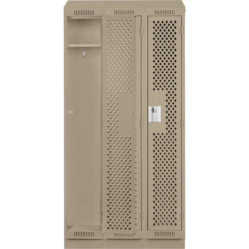 Clean Line Lockers, Bank of 3, 36" x 12" x 82", Steel, Beige, Rivet (Assembled), Perforated Stor-it Systems