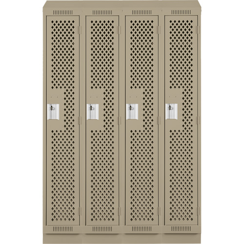 Clean Line Lockers, Bank of 4, 48" x 12" x 82", Steel, Beige, Rivet (Assembled), Perforated Stor-it Systems