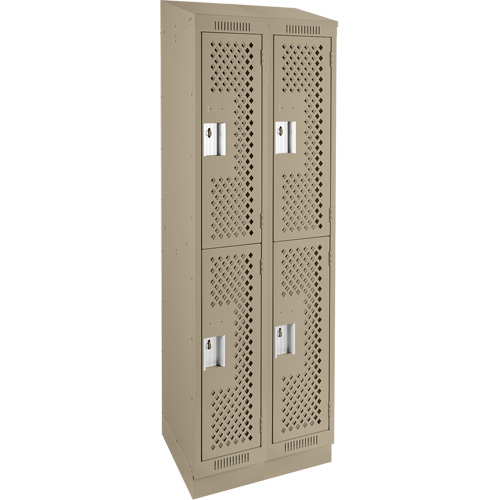 Clean Line Lockers, 2 -tier, Bank of 2, 24" x 12" x 82", Steel, Beige, Rivet (Assembled), Perforated Stor-it Systems