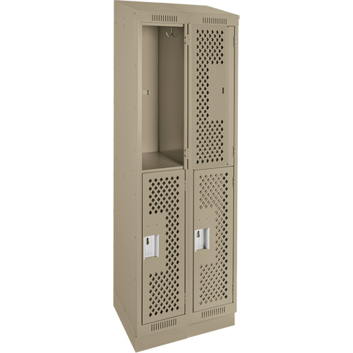 Clean Line Lockers, 2 -tier, Bank of 2, 24" x 12" x 82", Steel, Beige, Rivet (Assembled), Perforated Stor-it Systems