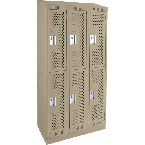 Clean Line Lockers, 2 -tier, Bank of 3, 36" x 12" x 82", Steel, Beige, Rivet (Assembled), Perforated Stor-it Systems