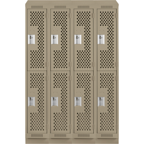 Clean Line Lockers, 2 -tier, Bank of 4, 48" x 15" x 82", Steel, Beige, Rivet (Assembled), Perforated Stor-it Systems
