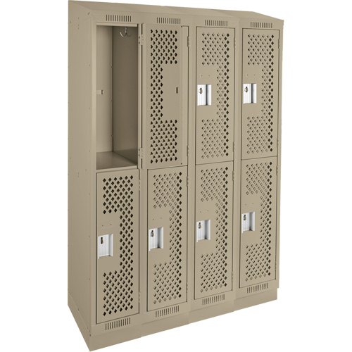 Clean Line Lockers, 2 -tier, Bank of 4, 48" x 15" x 82", Steel, Beige, Rivet (Assembled), Perforated Stor-it Systems