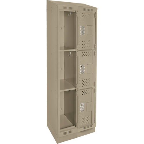 Clean Line Lockers, 3 -tier, Bank of 2, 24" x 15" x 82", Steel, Beige, Rivet (Assembled), Perforated Stor-it Systems
