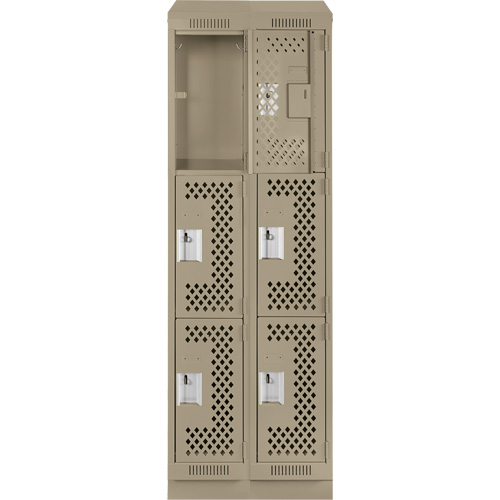 Clean Line Lockers, 3 -tier, Bank of 2, 24" x 15" x 82", Steel, Beige, Rivet (Assembled), Perforated Stor-it Systems