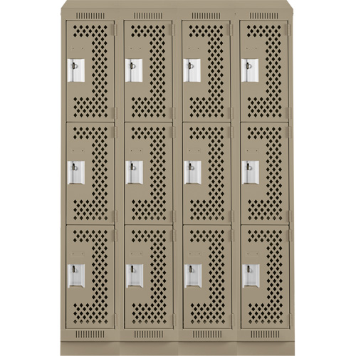 Clean Line Lockers, 3 -tier, Bank of 4, 48" x 15" x 82", Steel, Beige, Rivet (Assembled), Perforated Stor-it Systems