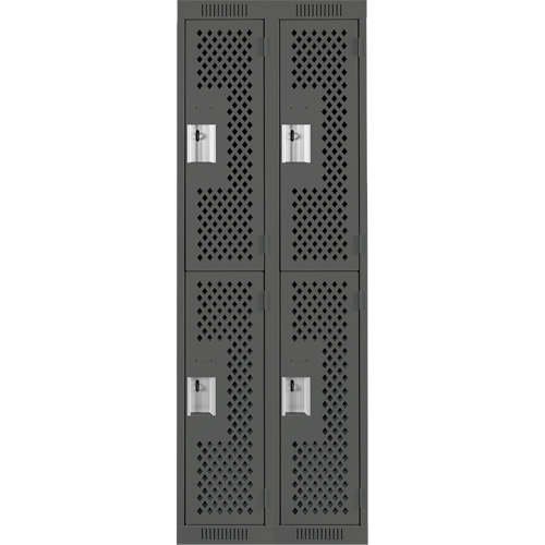 Casiers Clean Line, 2 niveaux, Bloc de 2, 24" x 12" x 72", Acier, Charbon, Rivet (assembl&eacute;), Perfor&eacute; Stor-it Systems