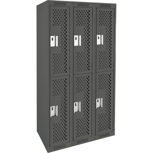 Clean Line Lockers, 2 -tier, Bank of 3, 36" x 15" x 72", Steel, Charcoal, Rivet (Assembled), Perforated Stor-it Systems