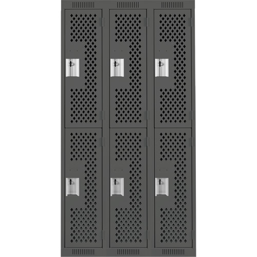 Clean Line Lockers, 2 -tier, Bank of 3, 36" x 15" x 72", Steel, Charcoal, Rivet (Assembled), Perforated Stor-it Systems