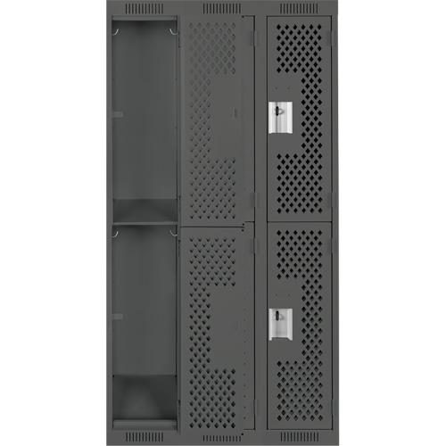 Clean Line Lockers, 2 -tier, Bank of 3, 36" x 15" x 72", Steel, Charcoal, Rivet (Assembled), Perforated Stor-it Systems