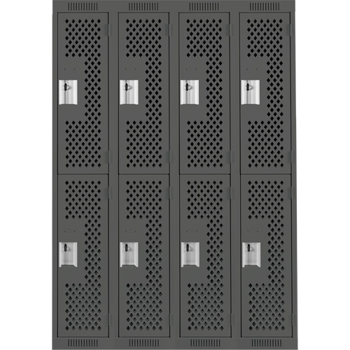 Clean Line Lockers, 2 -tier, Bank of 4, 48" x 12" x 72", Steel, Charcoal, Rivet (Assembled), Perforated Stor-it Systems