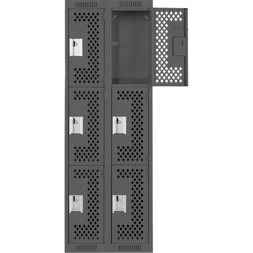 Clean Line Lockers, 3 -tier, Bank of 2, 24" x 12" x 72", Steel, Charcoal, Rivet (Assembled), Perforated Stor-it Systems