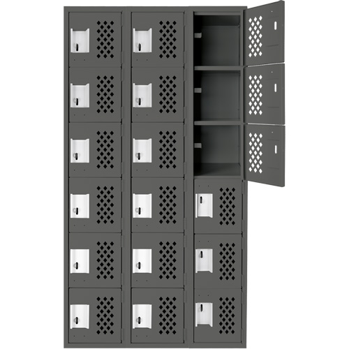 Assembled Lockerettes Clean Line Perforated Economy Lockers, 6 -tier, Bank of 3, 18" x 72" x 12", Steel Stor-it Systems