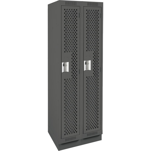 Clean Line Lockers, Bank of 2, 24" x 15" x 76", Steel, Charcoal, Rivet (Assembled), Perforated Stor-it Systems