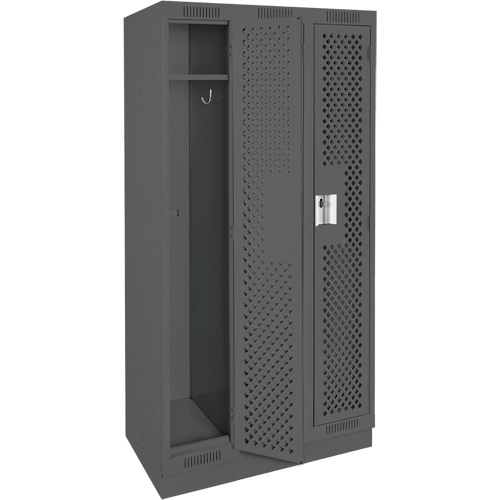 Clean Line Lockers, Bank of 3, 36" x 15" x 76", Steel, Charcoal, Rivet (Assembled), Perforated Stor-it Systems