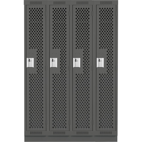 Clean Line Lockers, Bank of 4, 48" x 15" x 76", Steel, Charcoal, Rivet (Assembled), Perforated Stor-it Systems