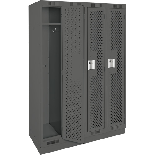 Clean Line Lockers, Bank of 4, 48" x 15" x 76", Steel, Charcoal, Rivet (Assembled), Perforated Stor-it Systems