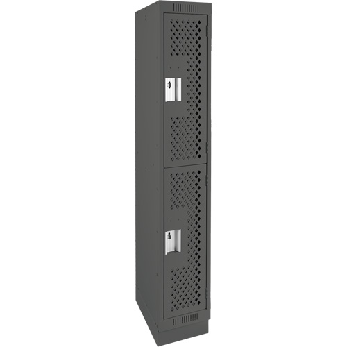 Clean Line Lockers, 2 -tier, 12" x 15" x 76", Steel, Charcoal, Rivet (Assembled), Perforated Stor-it Systems