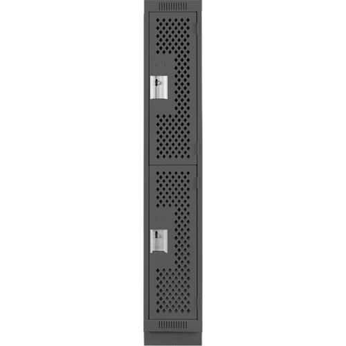 Clean Line Lockers, 2 -tier, 12" x 15" x 76", Steel, Charcoal, Rivet (Assembled), Perforated Stor-it Systems
