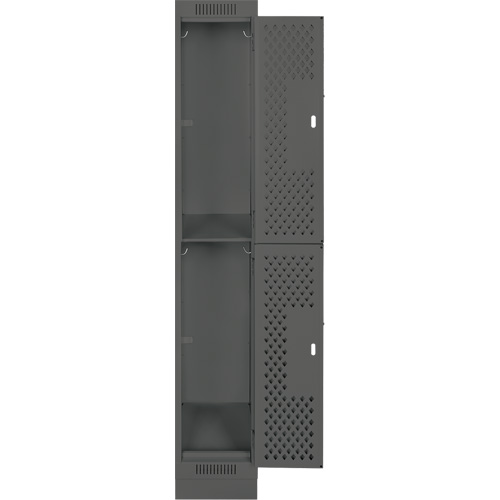Clean Line Lockers, 2 -tier, 12" x 15" x 76", Steel, Charcoal, Rivet (Assembled), Perforated Stor-it Systems