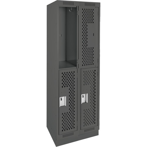 Clean Line Lockers, 2 -tier, Bank of 2, 24" x 15" x 76", Steel, Charcoal, Rivet (Assembled), Perforated Stor-it Systems