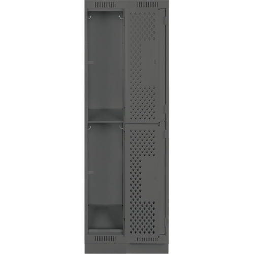 Clean Line Lockers, 2 -tier, Bank of 2, 24" x 15" x 76", Steel, Charcoal, Rivet (Assembled), Perforated Stor-it Systems