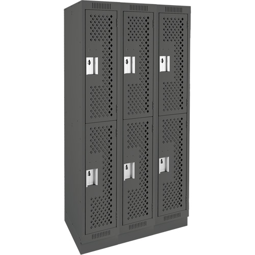 Clean Line Lockers, 2 -tier, Bank of 3, 36" x 15" x 76", Steel, Charcoal, Rivet (Assembled), Perforated Stor-it Systems
