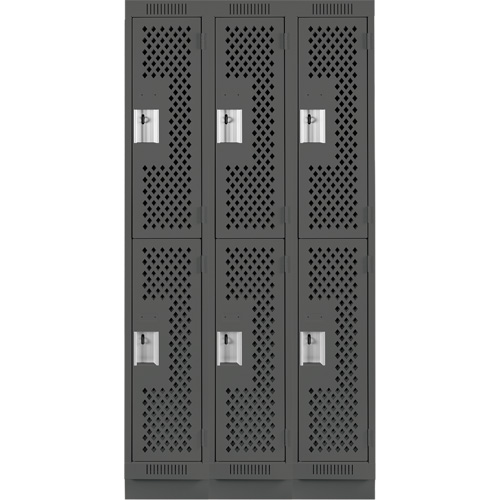 Clean Line Lockers, 2 -tier, Bank of 3, 36" x 15" x 76", Steel, Charcoal, Rivet (Assembled), Perforated Stor-it Systems