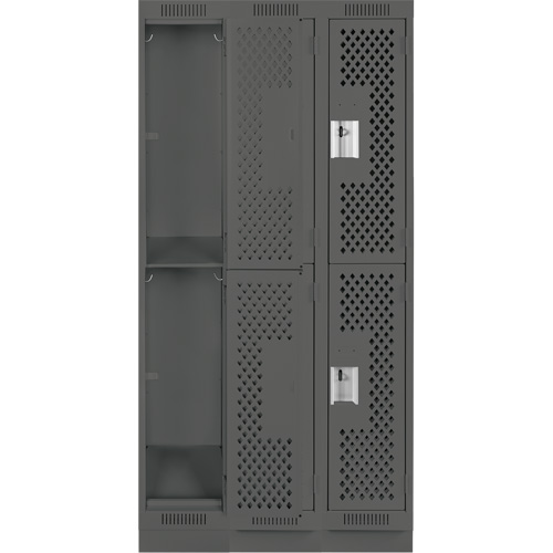 Clean Line Lockers, 2 -tier, Bank of 3, 36" x 15" x 76", Steel, Charcoal, Rivet (Assembled), Perforated Stor-it Systems