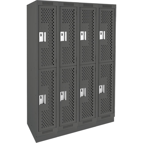 Clean Line Lockers, 2 -tier, Bank of 4, 48" x 15" x 76", Steel, Charcoal, Rivet (Assembled), Perforated Stor-it Systems