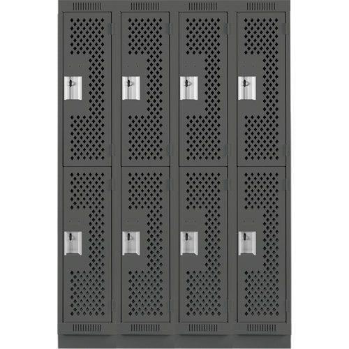 Clean Line Lockers, 2 -tier, Bank of 4, 48" x 15" x 76", Steel, Charcoal, Rivet (Assembled), Perforated Stor-it Systems