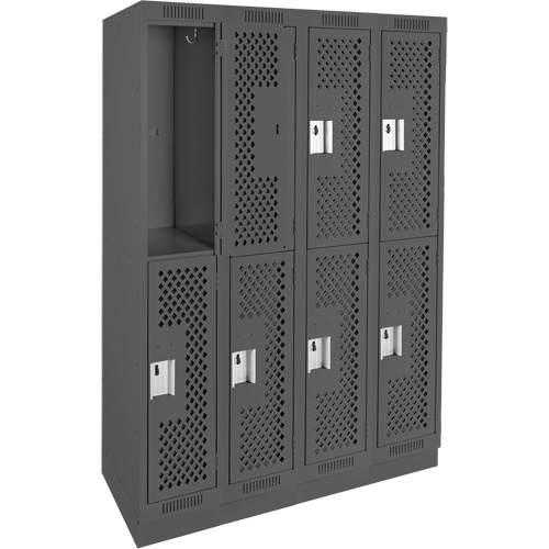 Clean Line Lockers, 2 -tier, Bank of 4, 48" x 15" x 76", Steel, Charcoal, Rivet (Assembled), Perforated Stor-it Systems