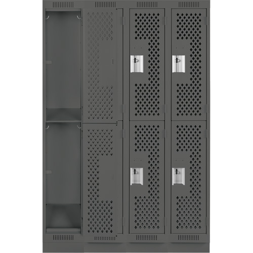 Clean Line Lockers, 2 -tier, Bank of 4, 48" x 15" x 76", Steel, Charcoal, Rivet (Assembled), Perforated Stor-it Systems