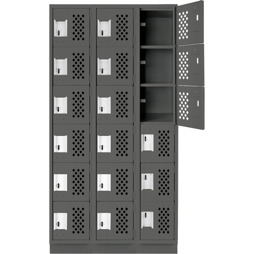 Assembled Lockerettes Clean Line Perforated Economy Lockers, 6 -tier, Bank of 3, 18" x 72" x 12", Steel Stor-it Systems